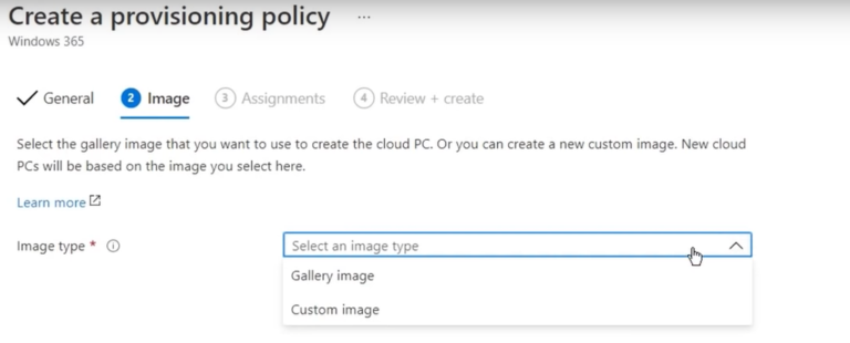 screenshot of creating a provisioning policy