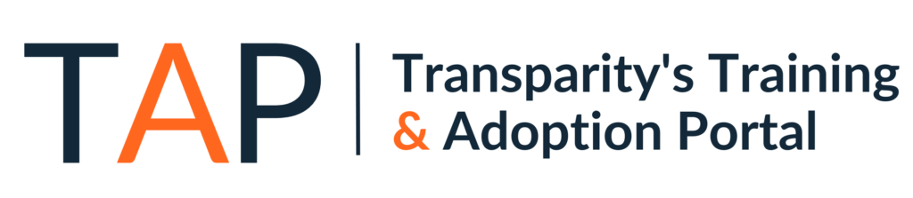 Logo with words reading Transparity's Training and Adoption Portal