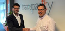 Paul Bolt, MD at Transparity shakes hands with David Jobbins, CEO Transparity